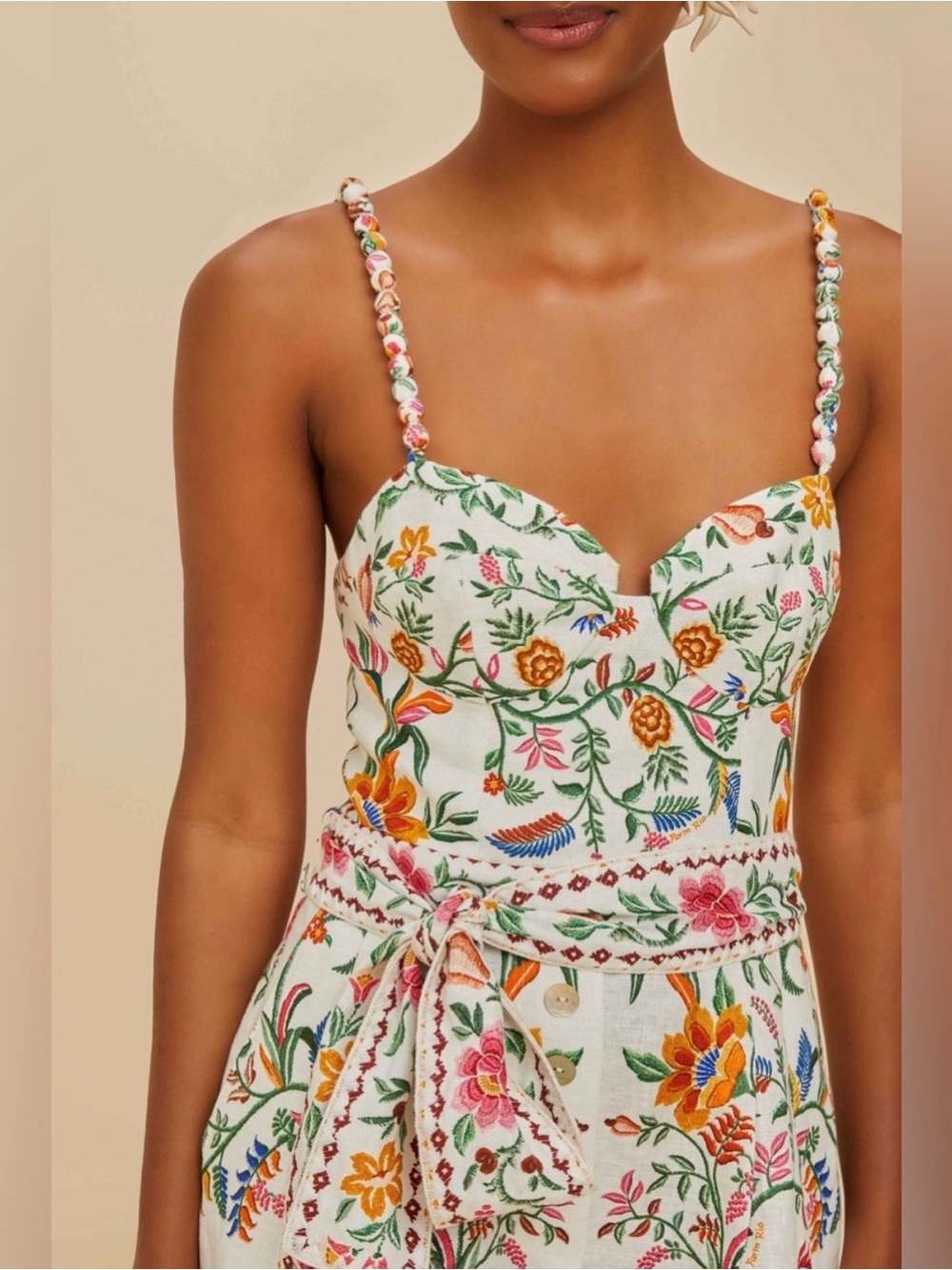 Farm Rio Off-White Delicate Forest Euroflax™ Premium Linen Romper NWT SIZE SMALL - Picture 4 of 15